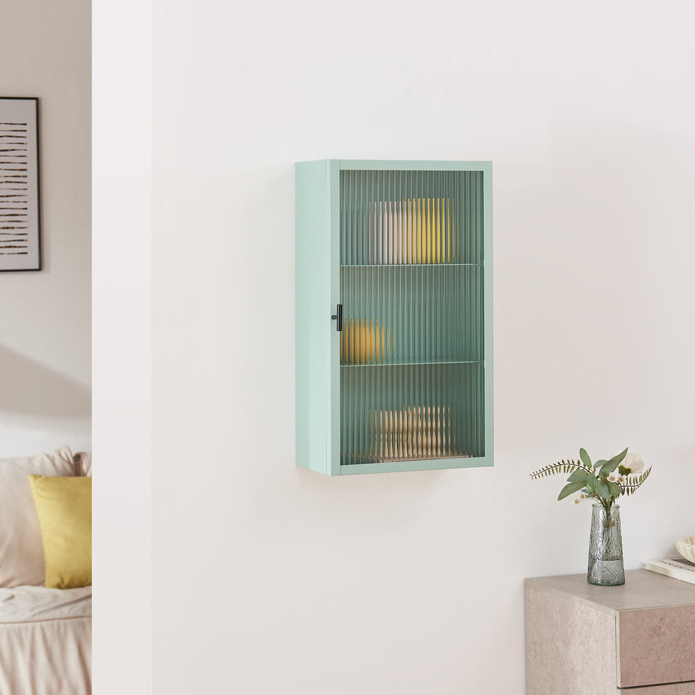 Armario colgante Zundert con puerta de vidrio acanalado 60x35x15 cm acero [en.casa]