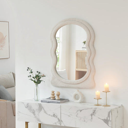 Espejo de pared Brummen con tela de peluche - marco 80x60 cm blanco [en.casa] - premiumXL