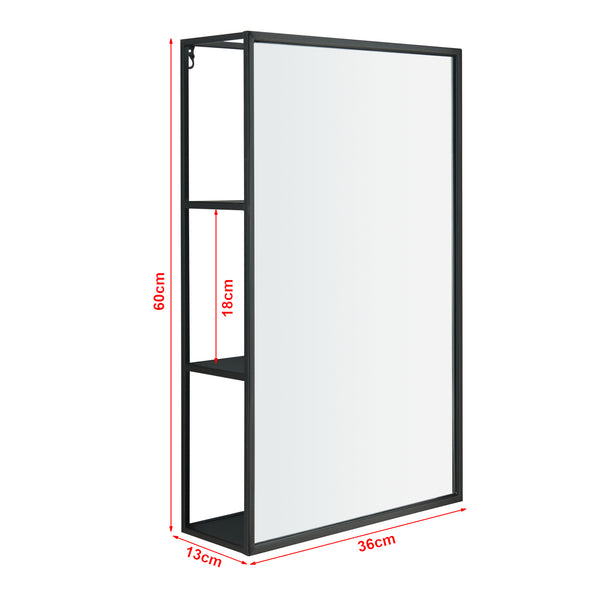 Espejo de pared Sunne con estante negro en varias versiones [en.casa]
