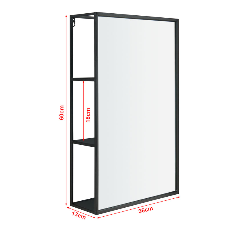Esquema acotado Espejo de pared Sunne con estante negro en varias versiones [en.casa]