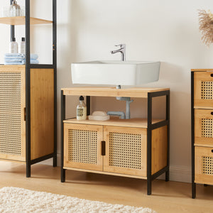 Mueble bajo lavabo Tervola 60x60x35 cm negro/bambú [en.casa] - premiumXL
