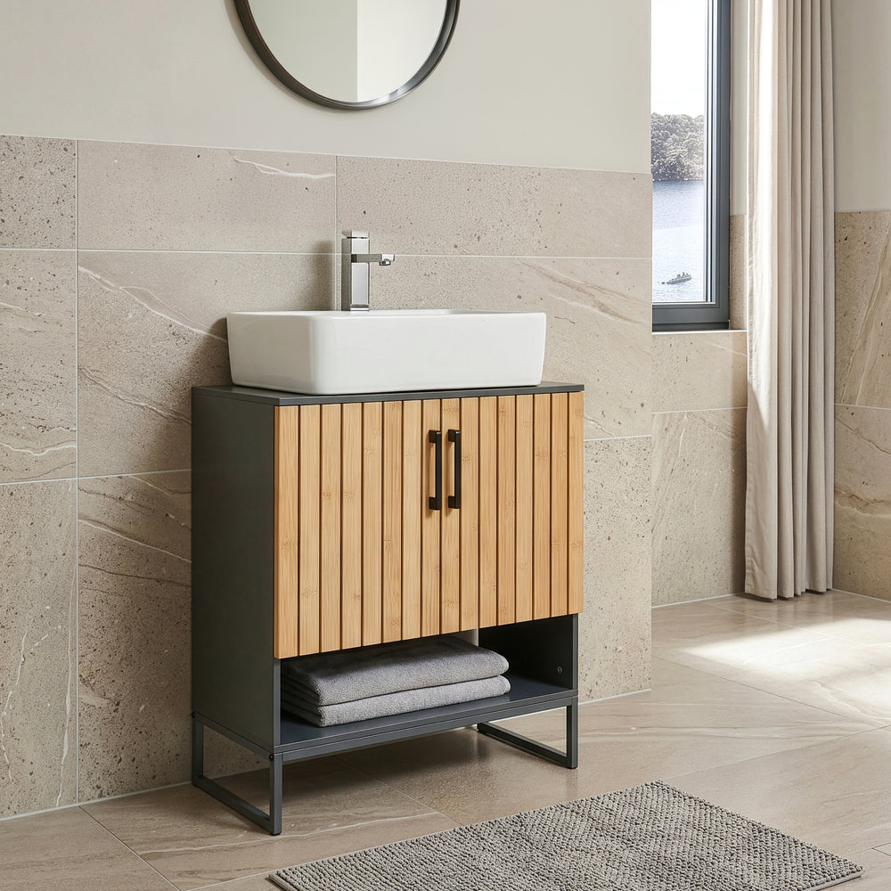 Mueble bajo lavabo Svanes 70x60x30 cm Gris oscuro/Natural [en.casa]