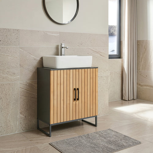 Mueble bajo lavabo Svanes con 2/3 compartimentos cerrados 70x60x30cm gris oscuro/natural [en.casa]
