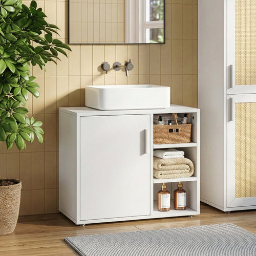 Mueble bajo lavabo Kulaik 1 puerta 3 estantes 51x60x32cm - Blanco [en.casa]