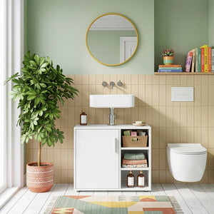 Mueble bajo lavabo Kulaik 1 puerta 3 estantes 51x60x32cm - Blanco [en.casa]