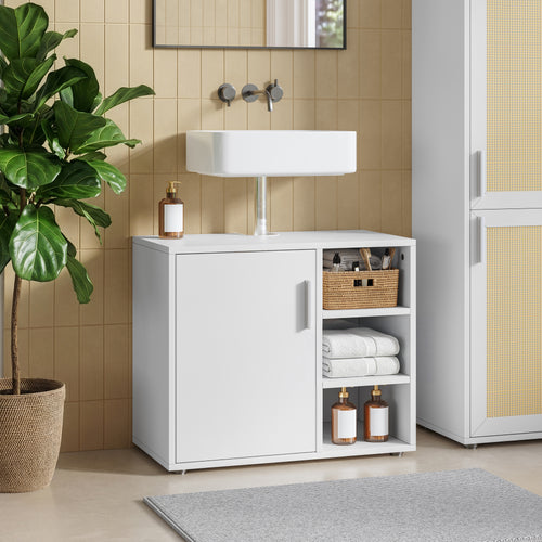 Mueble bajo lavabo Kulaik 1 puerta 3 estantes 51x60x32cm - Blanco [en.casa]