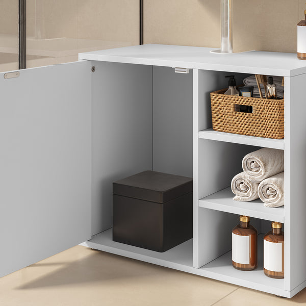Mueble bajo lavabo Kulaik 1 puerta 3 estantes 51x60x32cm - Blanco [en.casa]