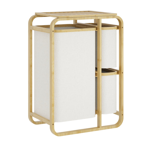 Clasificador de ropa Evenes con 3 bolsas/ 38 L + 12 L bambú/poliéster 71 x 50 x 33 cm - En diferentes colores [en.casa]