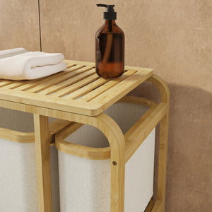Clasificador de ropa Evenes con 3 bolsas/ 38 L + 12 L bambú/poliéster 71 x 50 x 33 cm - En diferentes colores [en.casa]