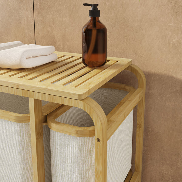 Clasificador de ropa Evenes con 3 bolsas/ 38 L + 12 L bambú/poliéster 71 x 50 x 33 cm - En diferentes colores [en.casa]