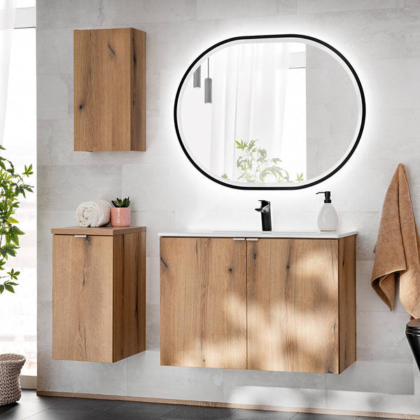 Lavabo Skelbolu con puertas en aspecto roble [en.casa]