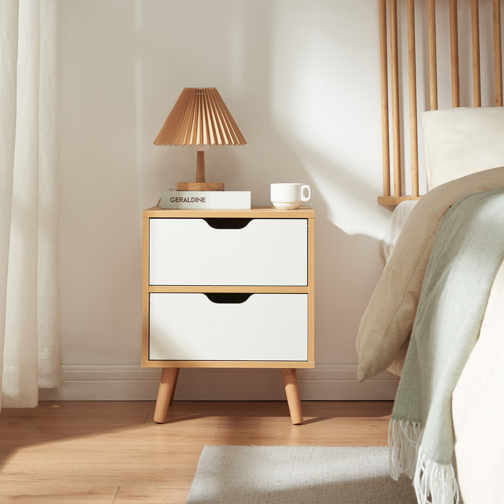 Mesita de noche Bordkak con cajones, aspecto roble/blanco [en.casa]