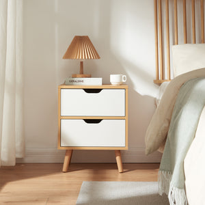 Mesita de noche Bordkak con cajones, aspecto roble/blanco [en.casa]