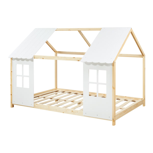 Cama para niños Tostedt en forma de casa con ventanas pino En diferentes medidas - Blanco [en.casa]