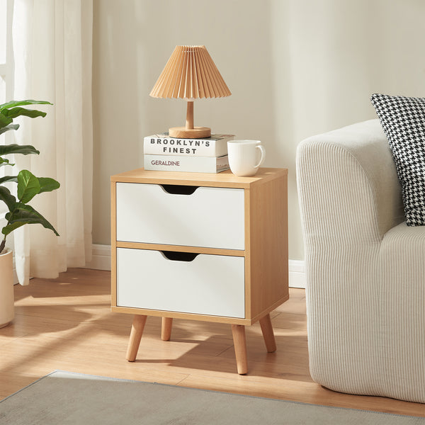 Mesita de noche Bordkak con cajones, aspecto roble/blanco [en.casa]