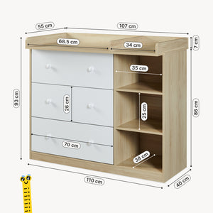 Cómoda Beldinupp con cambiador extraíble 3 cajones 93x110x55 cm [en.casa]