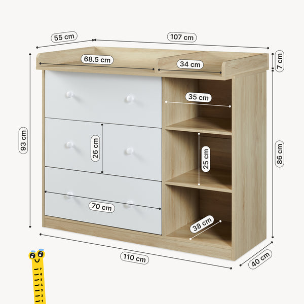Cómoda Beldinupp con cambiador extraíble 3 cajones 93x110x55 cm [en.casa]