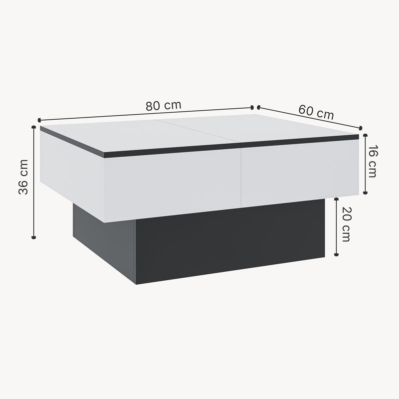 Esquema acotado Mesa de centro Lens tablero extensible 80x60x36 cm - [en.casa]