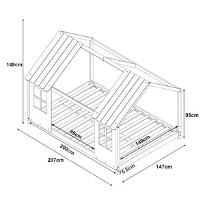 Cama para niños Tostedt en forma de casa con ventanas pino En diferentes medidas - Blanco [en.casa]