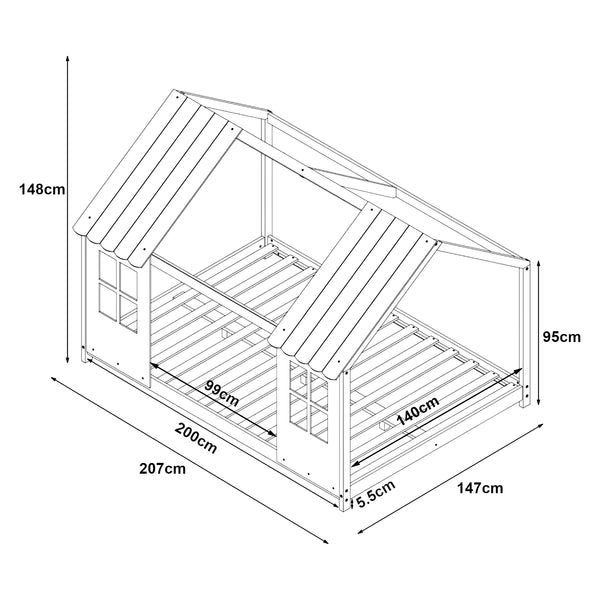 Cama para niños Tostedt en forma de casa con ventanas pino En diferentes medidas - Blanco [en.casa]