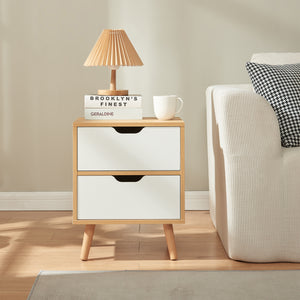 Mesita de noche Bordkak con cajones, aspecto roble/blanco [en.casa]