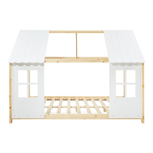 Cama para niños Tostedt en forma de casa con ventanas pino En diferentes medidas - Blanco [en.casa]