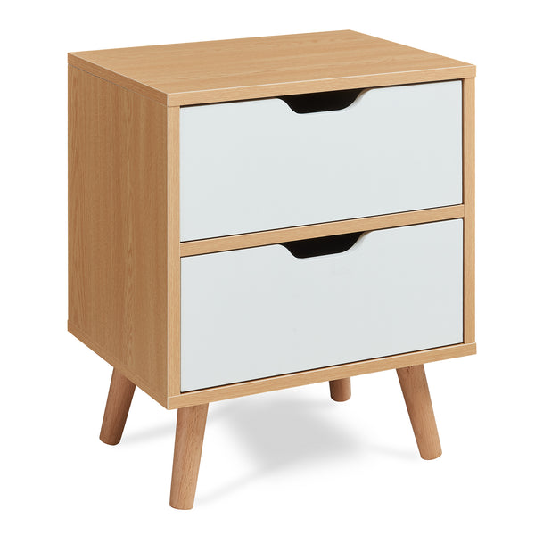 Mesita de noche Bordkak con cajones, aspecto roble/blanco [en.casa]