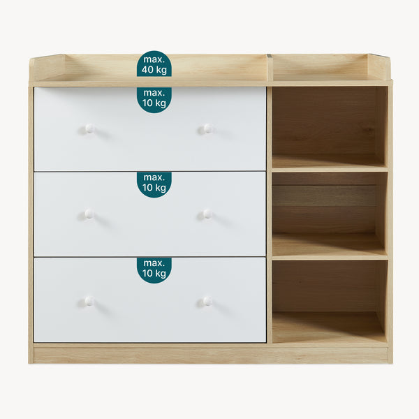 Cómoda Beldinupp con cambiador extraíble 3 cajones 93x110x55 cm [en.casa]