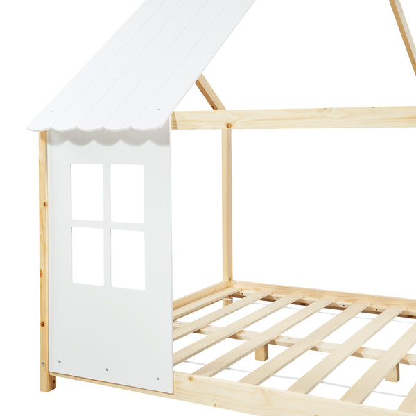 Cama para niños Tostedt en forma de casa con ventanas pino En diferentes medidas - Blanco [en.casa]
