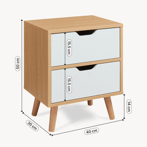 Mesita de noche Bordkak con cajones, aspecto roble/blanco [en.casa]