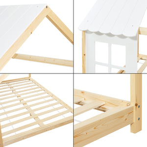 Cama para niños Tostedt en forma de casa con ventanas pino En diferentes medidas - Blanco [en.casa]