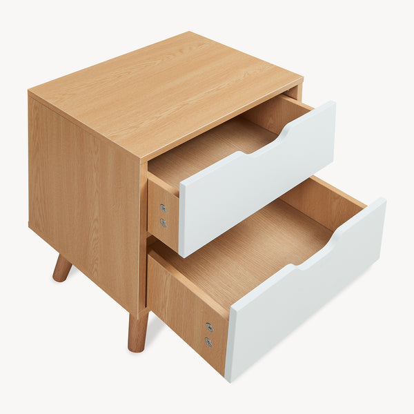 Mesita de noche Bordkak con cajones, aspecto roble/blanco [en.casa]