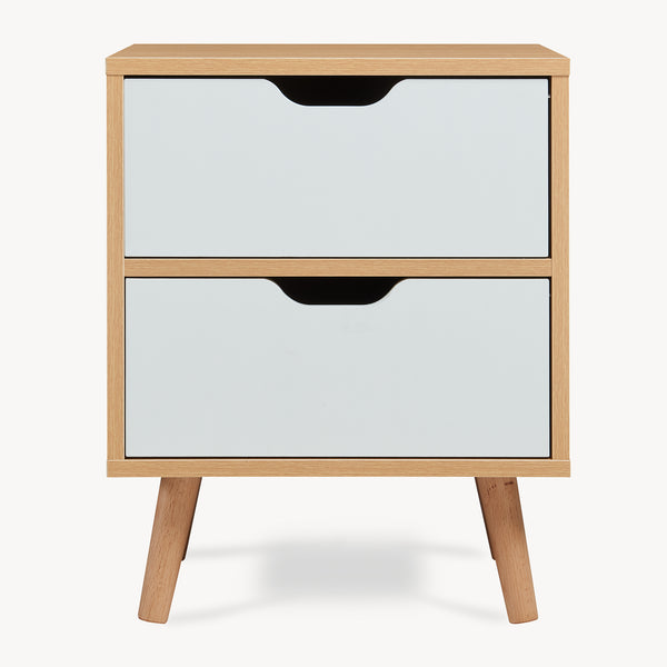 Mesita de noche Bordkak con cajones, aspecto roble/blanco [en.casa]