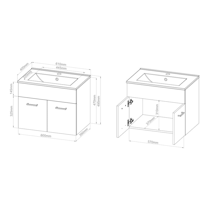 Esquema acotado Conjunto de muebles de baño Krildihana de 3 piezas [en.casa]