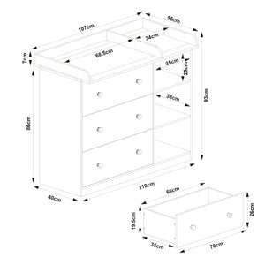 Cómoda cambiador Beldinupp con colchón cambiador [en.casa]