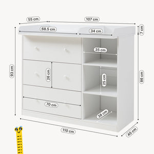 Cómoda Beldinupp con cambiador extraíble 3 cajones 93x110x55 cm [en.casa]
