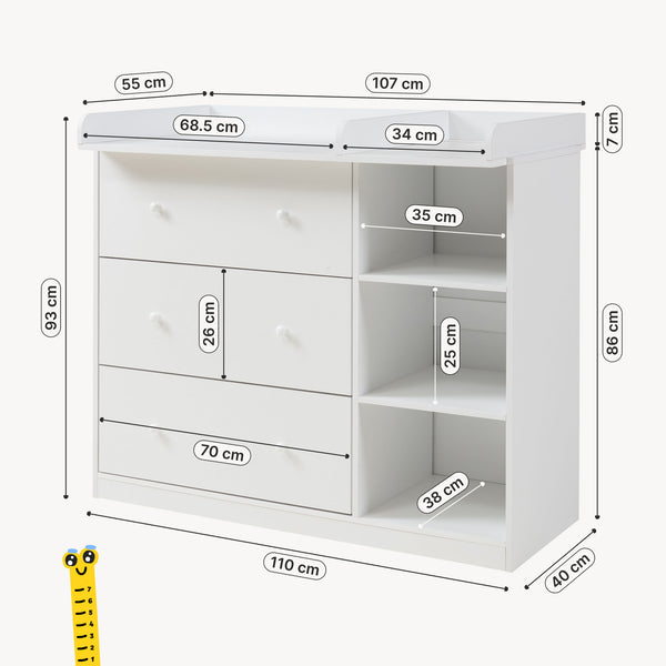 Cómoda Beldinupp con cambiador extraíble 3 cajones 93x110x55 cm [en.casa]