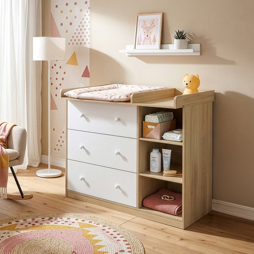 Cómoda Beldinupp con cambiador extraíble 3 cajones 93x110x55 cm [en.casa]