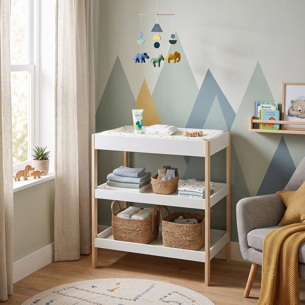 Estantería cambiador bebé Oupilu con 2 estantes 91x82x53 cm blanco [en.casa]