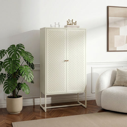 Armario multiusos Viitasaari con 2 puertas acero 150x80x40cm - Blanco crema [en.casa]