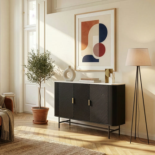 Aparador Olvehok com 3 portas 110x40x77cm - Negro [en.casa]