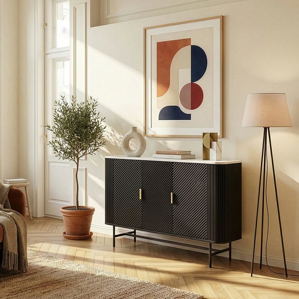 Aparador Olvehok com 3 portas 110x40x77cm - Negro [en.casa]
