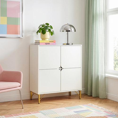 Aparador Reyri 90x80x35 cm Blanco/Dorado [en.casa]