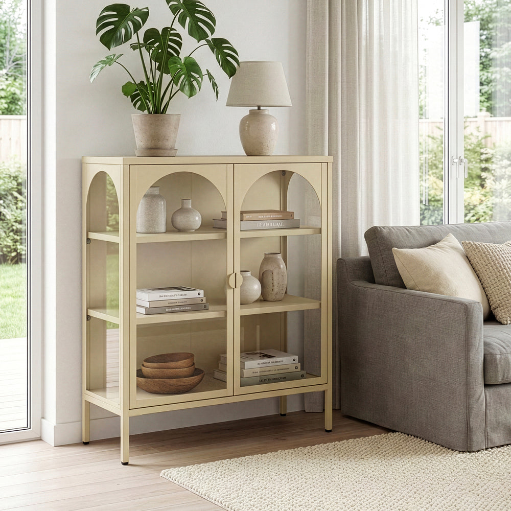 Vitrina Klippestad con 2 puertas arqueadas acero 95x80x35cm Camel [en.casa]