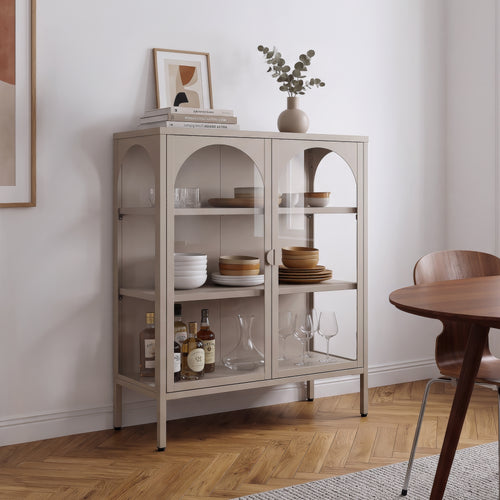 Vitrina Klippestad con 2 puertas arqueadas acero 95x80x35cm Gris cálido [en.casa]