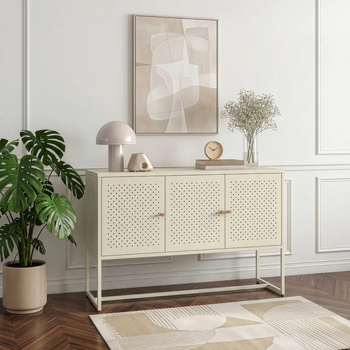 Aparador Viitasaari con 3 puertas acero 120x40x80cm - Blanco crema [en.casa]