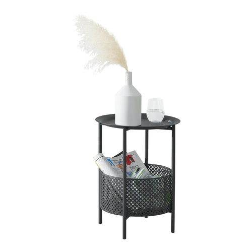 Mesa auxiliar Kruibeke 46x35cm con cesta negro [en.casa] - premiumXL