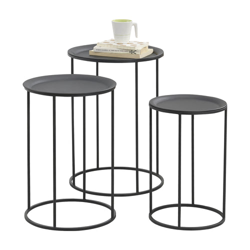 Mesa auxiliar Anaklia juego de 3 redondas metal negro en.casa