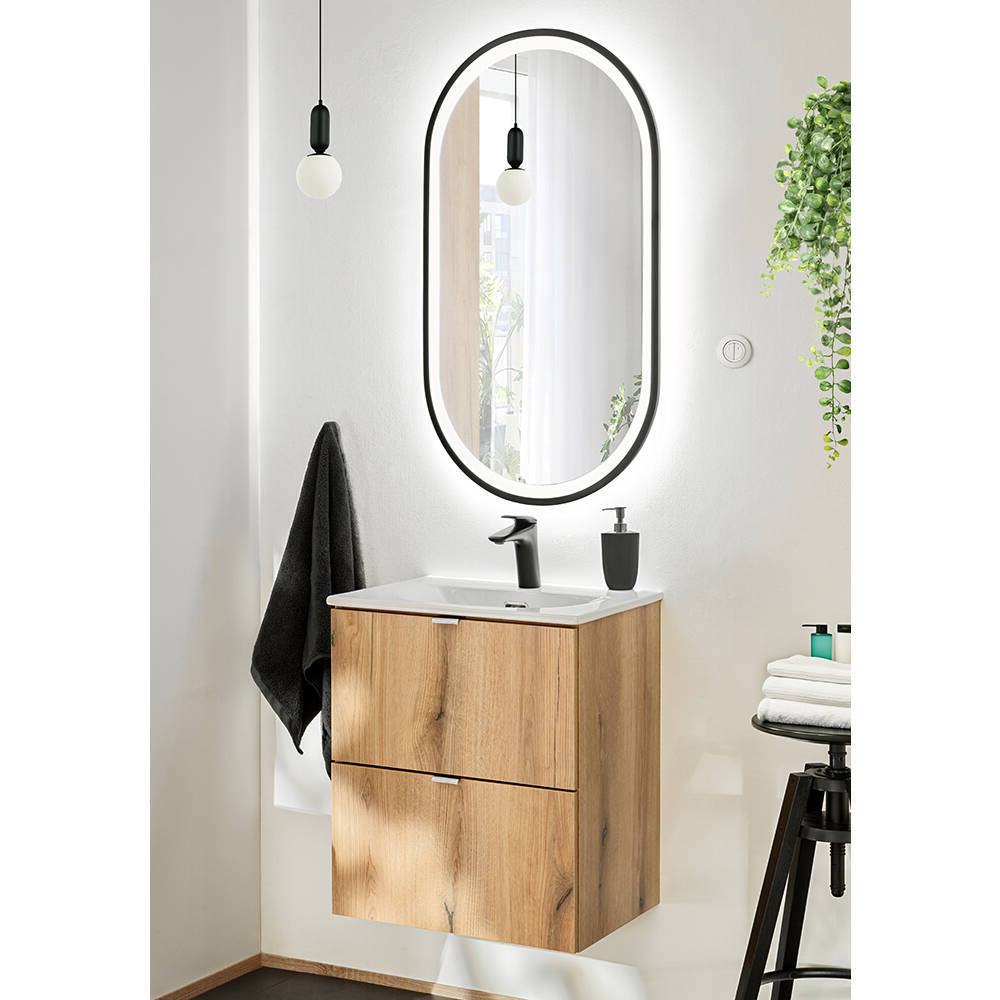 Lavabo Skelbolu 50x57x39 cm LED - Espejo efecto roble [en.casa] - premiumXL