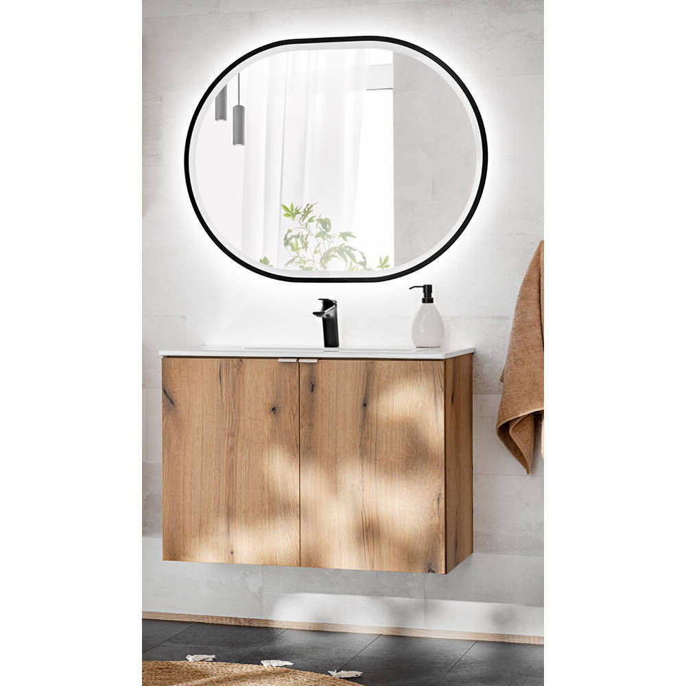 Lavabo Skelbolu 80x57x39 cm con espejo LED en aspecto roble [en.casa]